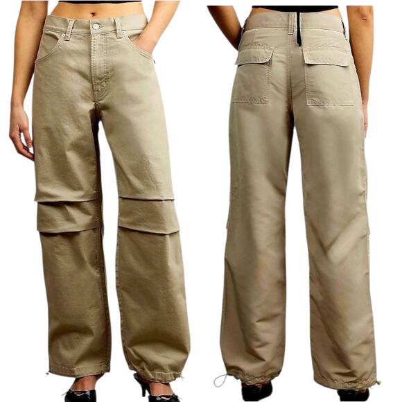 OAK + FORT Pants - Oak + Fort Double Face Cargo Pant 8 Women Beige 31x29 Cinch Hem Streetwear Baggy